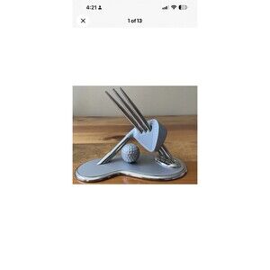 Pewter Golf Club Pen Holder Set Of 3 Pens Desk Office Accessory VINTAGE *READ